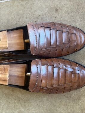 Men's Brown Woven Leather Slip-On Loafers
